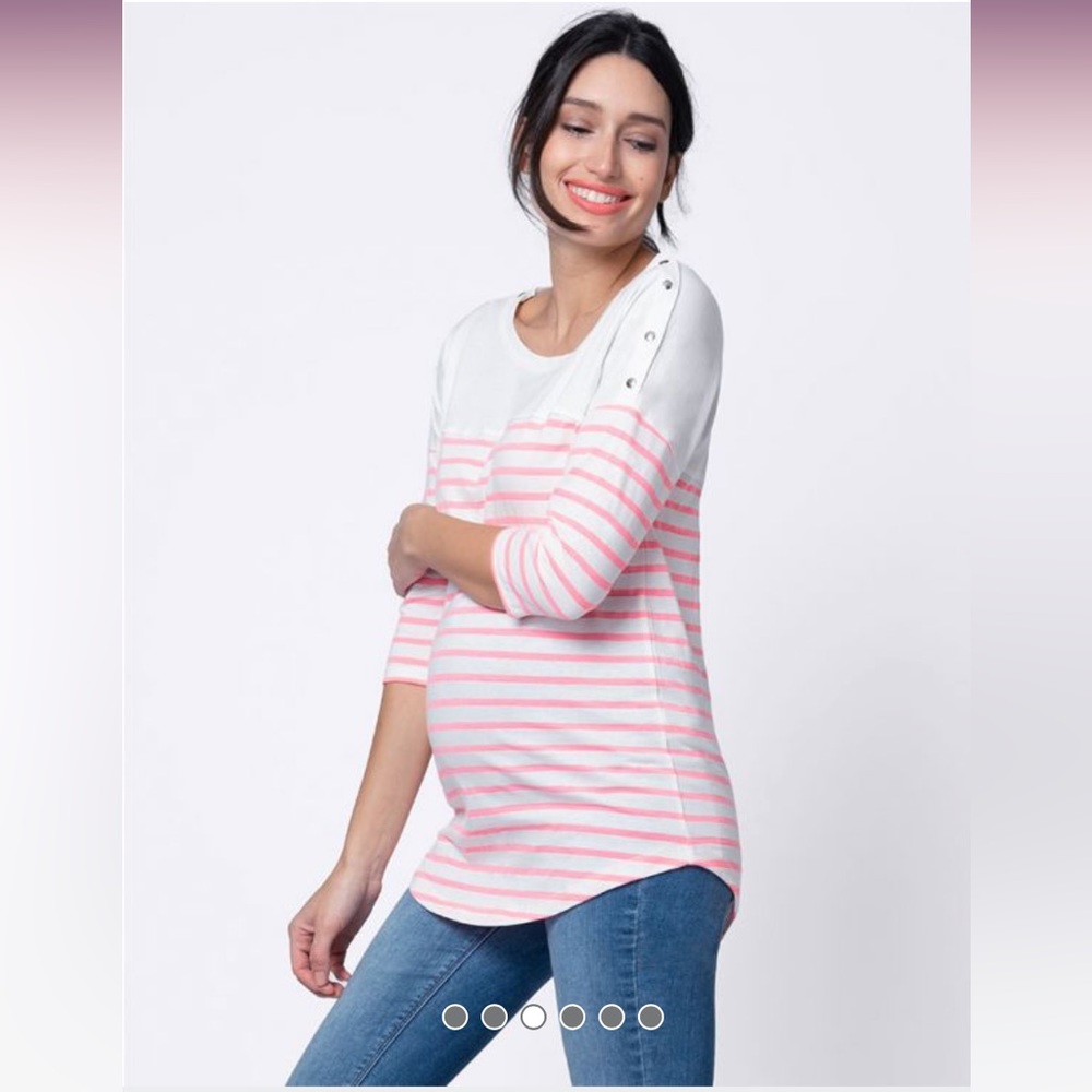 Seraphine Pink and White Buttoned Tunic Top
